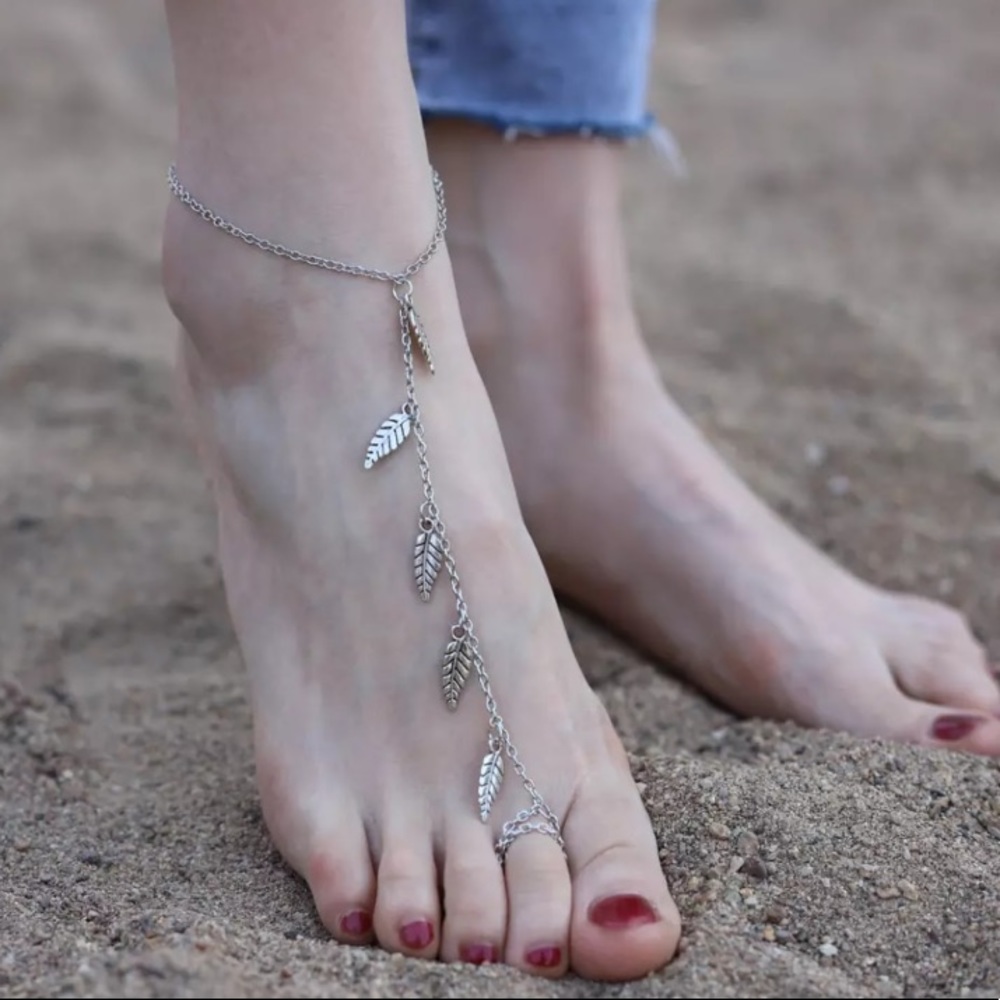 🎉 New Silver Leaf Foot Anklet Ankle Bracelet